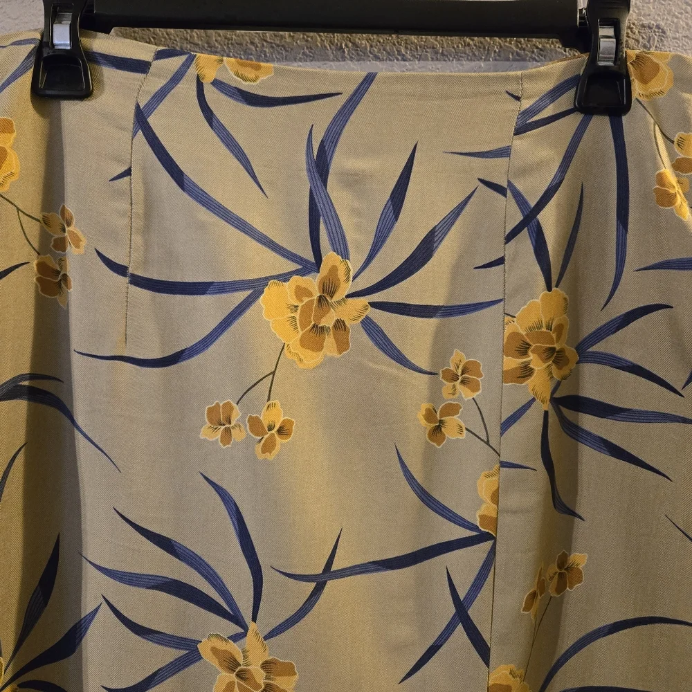 Bamboo Traders Womens Vintage Green Floral Silk Skirt Size 12